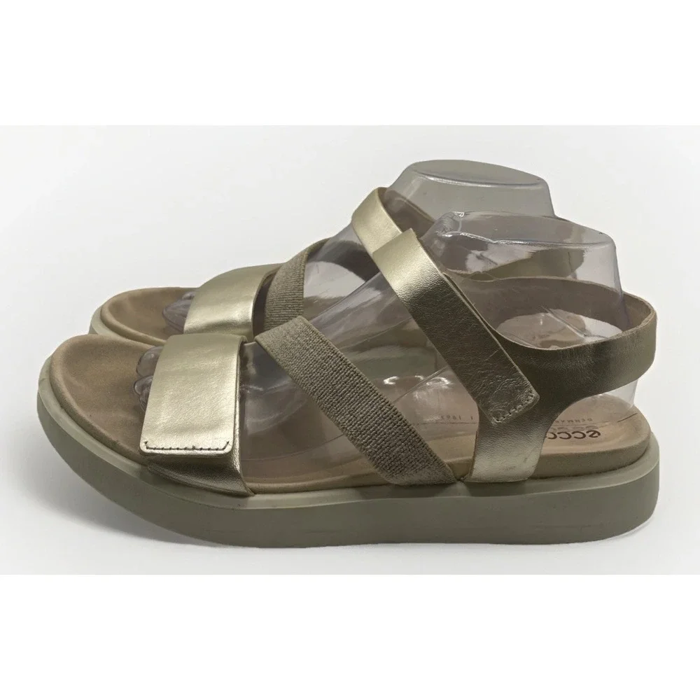 ECCO Z5741 Flowt Women's Metallic Gold Leather Flat Sandal Size 40‎  9-9.5